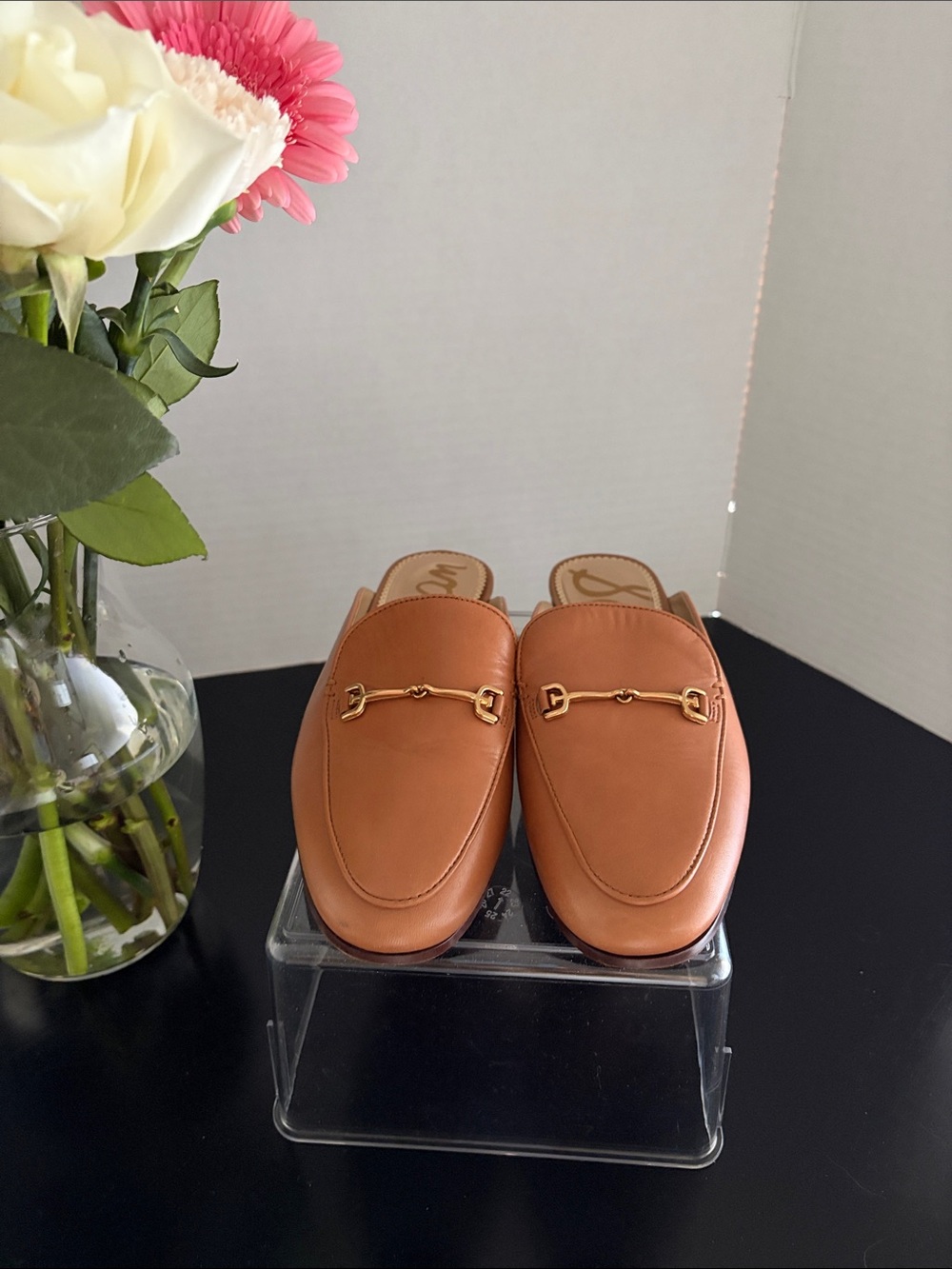 Sam Edelman Leather Bit Backless Mules - Cognac